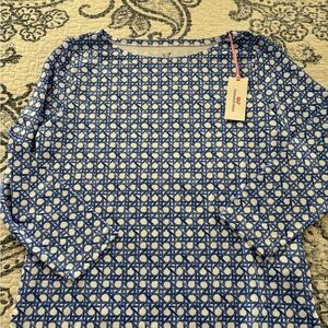 Vineyard Vines Navy and White Patterned Long Sleeve Tee